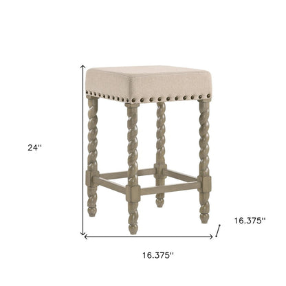 24" Cream And Gray Fabric And Solid Wood Backless Counter Height Bar Chair HomeRoots