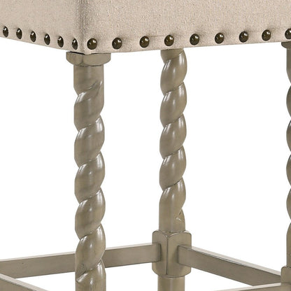 24" Cream And Gray Fabric And Solid Wood Backless Counter Height Bar Chair HomeRoots