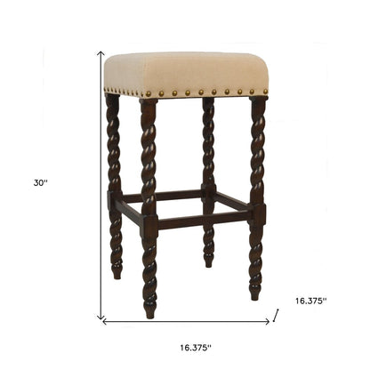 30" Cream And Espresso Fabric And Solid Wood Backless Bar Height Bar Chair HomeRoots