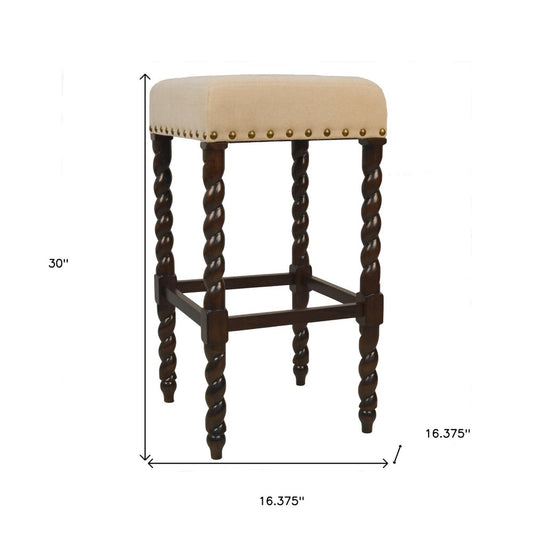 30" Cream And Espresso Fabric And Solid Wood Backless Bar Height Bar Chair HomeRoots