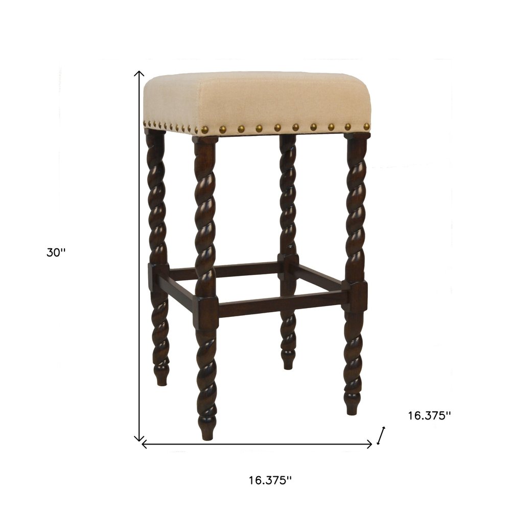 30" Cream And Espresso Solid Wood Backless Bar Height Bar Chair HomeRoots