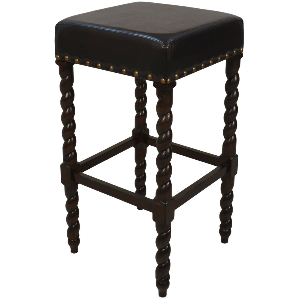 30" Black And Espresso Faux Leather And Fabric And Solid Wood Backless Bar Height Bar Chair HomeRoots