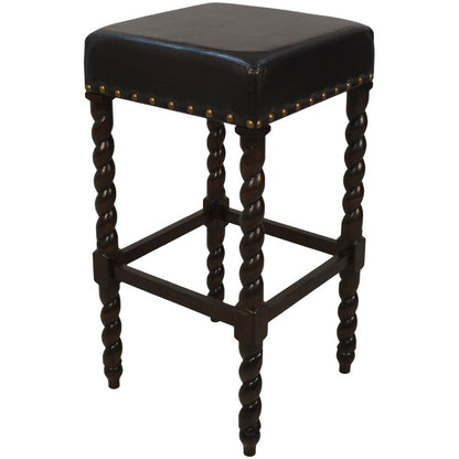 30" Black And Espresso Faux Leather And Fabric And Solid Wood Backless Bar Height Bar Chair HomeRoots