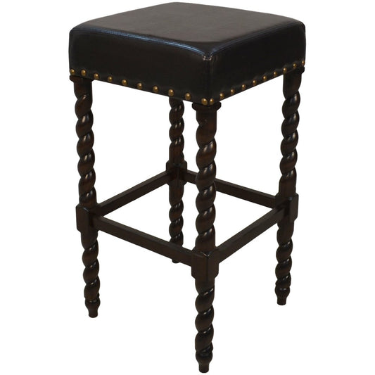 30" Black And Espresso Faux Leather And Fabric And Solid Wood Backless Bar Height Bar Chair HomeRoots