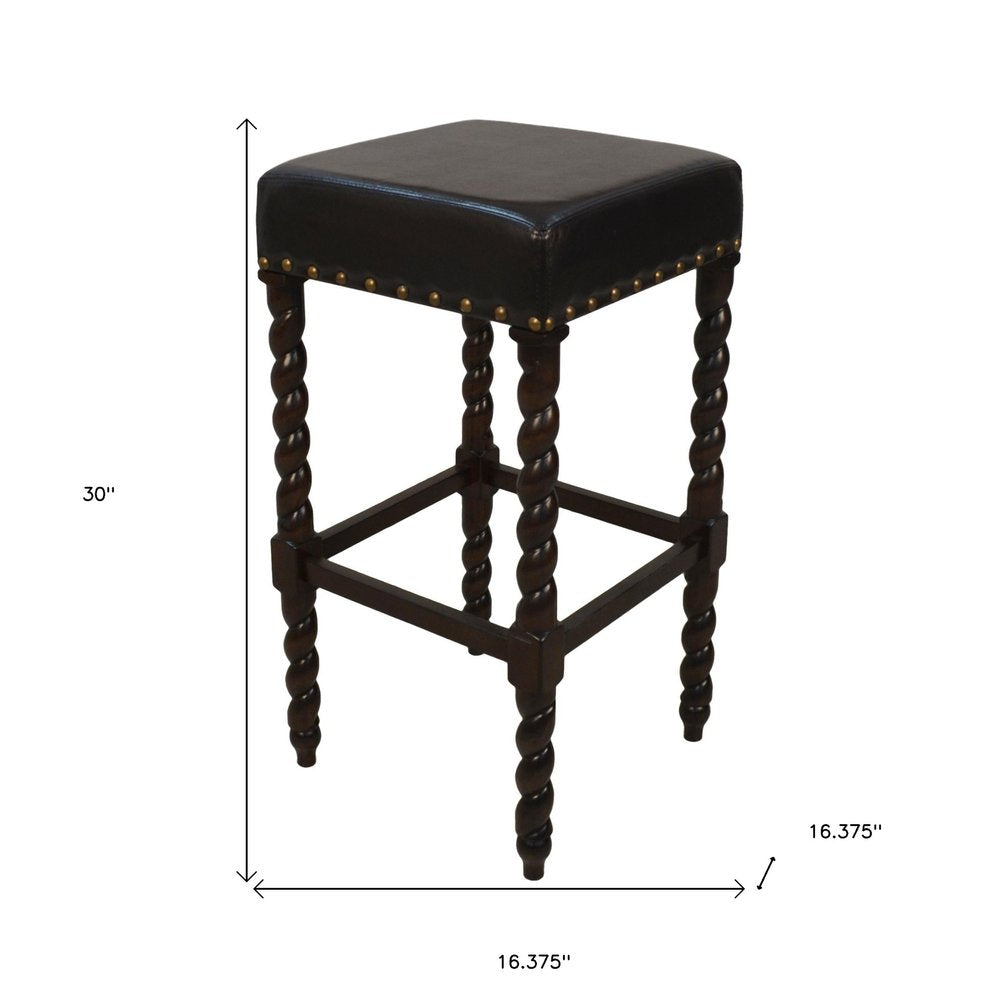 30" Black And Espresso Faux Leather And Fabric And Solid Wood Backless Bar Height Bar Chair HomeRoots