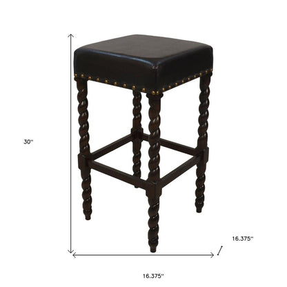 30" Black And Espresso Faux Leather And Fabric And Solid Wood Backless Bar Height Bar Chair HomeRoots