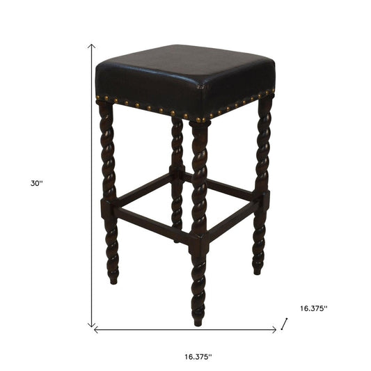 30" Black And Espresso Faux Leather And Fabric And Solid Wood Backless Bar Height Bar Chair HomeRoots