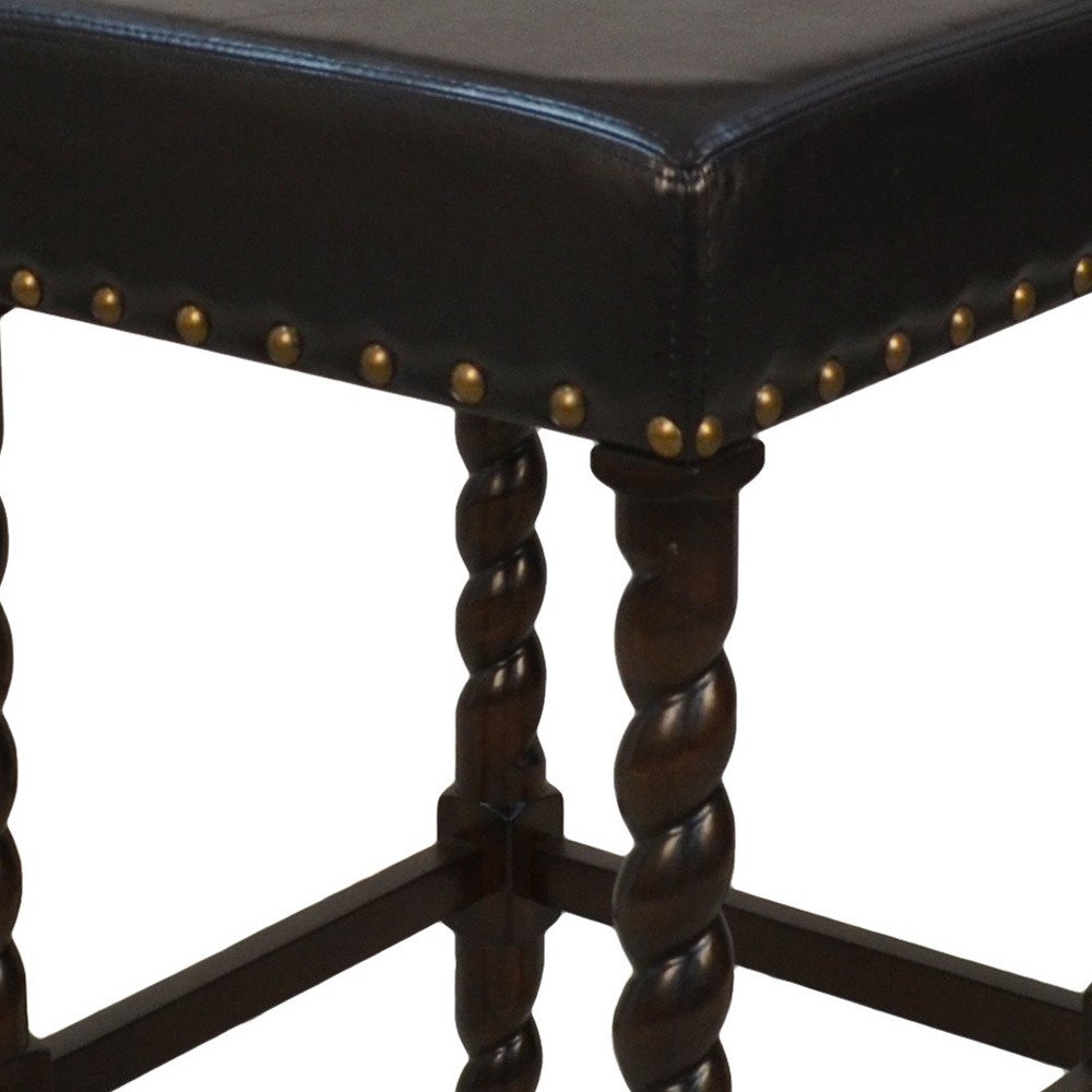 30" Black And Espresso Faux Leather And Fabric And Solid Wood Backless Bar Height Bar Chair HomeRoots