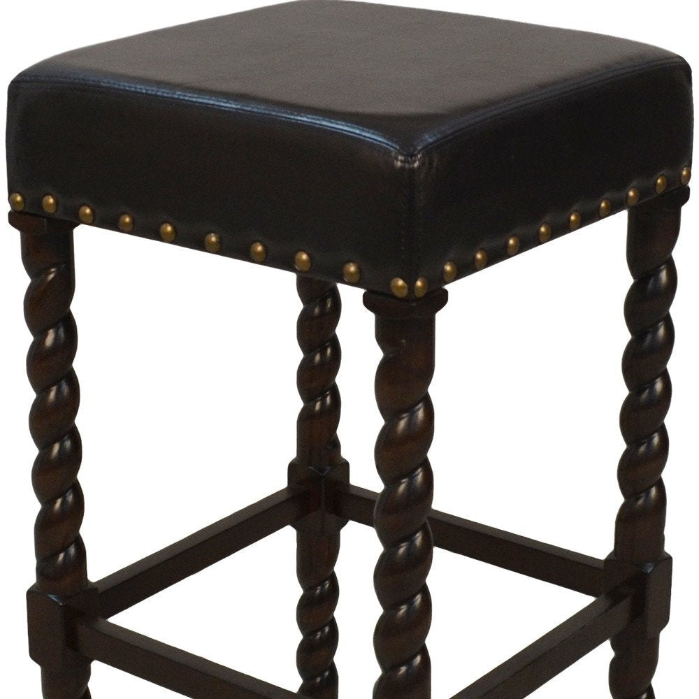 30" Black And Espresso Faux Leather And Fabric And Solid Wood Backless Bar Height Bar Chair HomeRoots