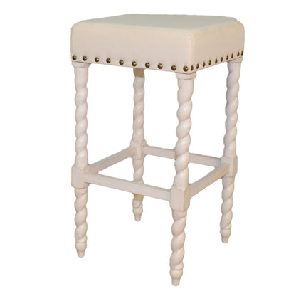30" Cream And Vanilla Linen Upholstered Solid Wood Backless Bar Chair HomeRoots