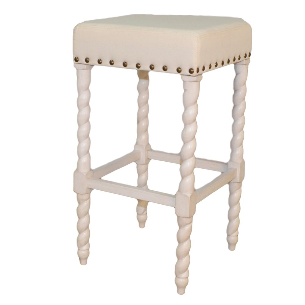 30" Cream And Vanilla Fabric And Solid Wood Backless Bar Height Bar Chair HomeRoots