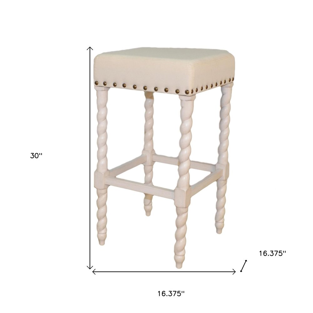 30" Cream And Vanilla Linen Upholstered Solid Wood Backless Bar Chair HomeRoots