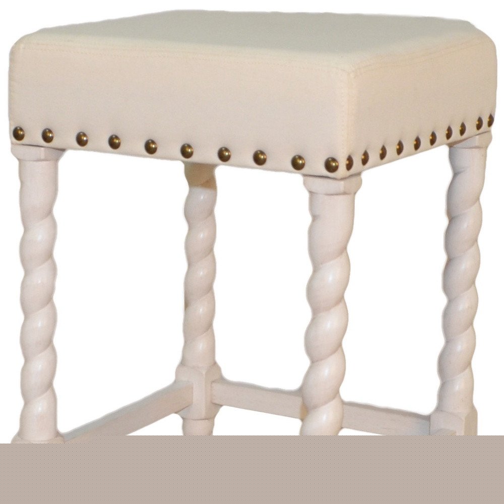 30" Cream And Vanilla Linen Upholstered Solid Wood Backless Bar Chair HomeRoots