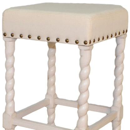 30" Cream And Vanilla Linen Upholstered Solid Wood Backless Bar Chair HomeRoots