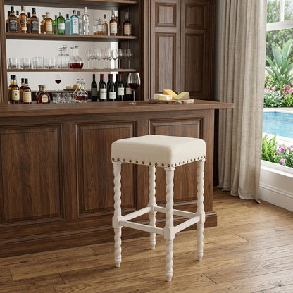 30" Cream And Vanilla Linen Upholstered Solid Wood Backless Bar Chair HomeRoots