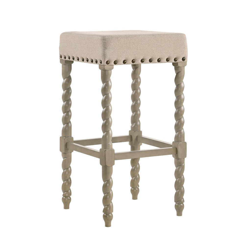 30" Cream And Gray Fabric And Solid Wood Backless Bar Height Bar Chair HomeRoots
