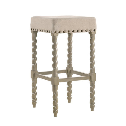 30" Cream And Gray Fabric And Solid Wood Backless Bar Height Bar Chair HomeRoots