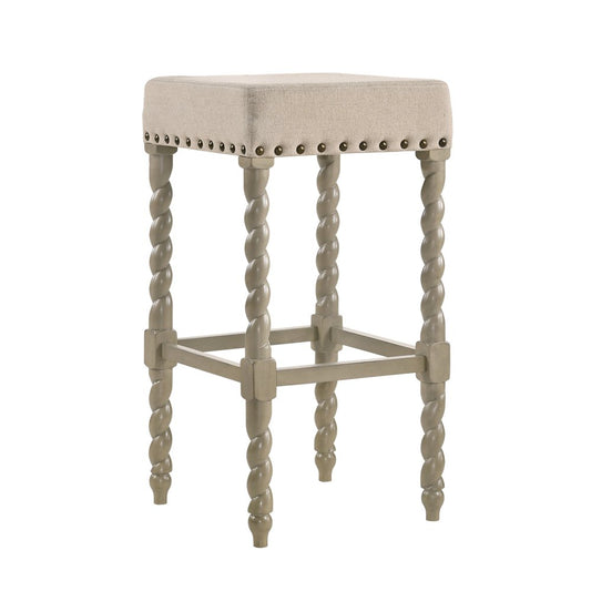 30" Cream And Gray Fabric And Solid Wood Backless Bar Height Bar Chair HomeRoots