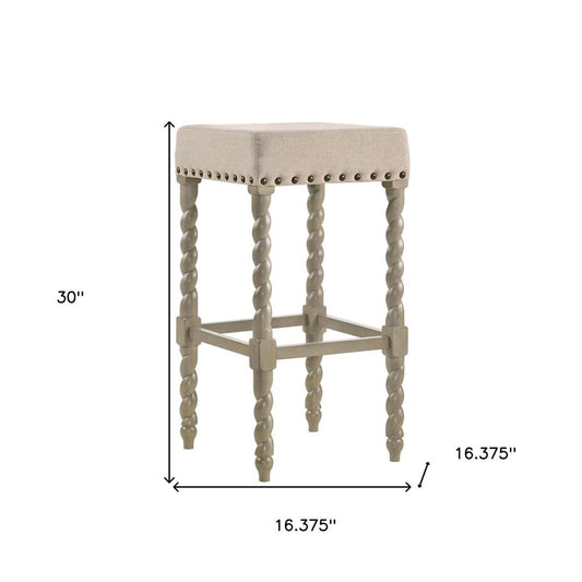 30" Cream And Gray Fabric And Solid Wood Backless Bar Height Bar Chair HomeRoots