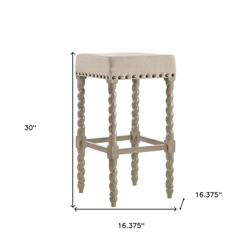 30" Cream And Gray Fabric And Solid Wood Backless Bar Height Bar Chair HomeRoots