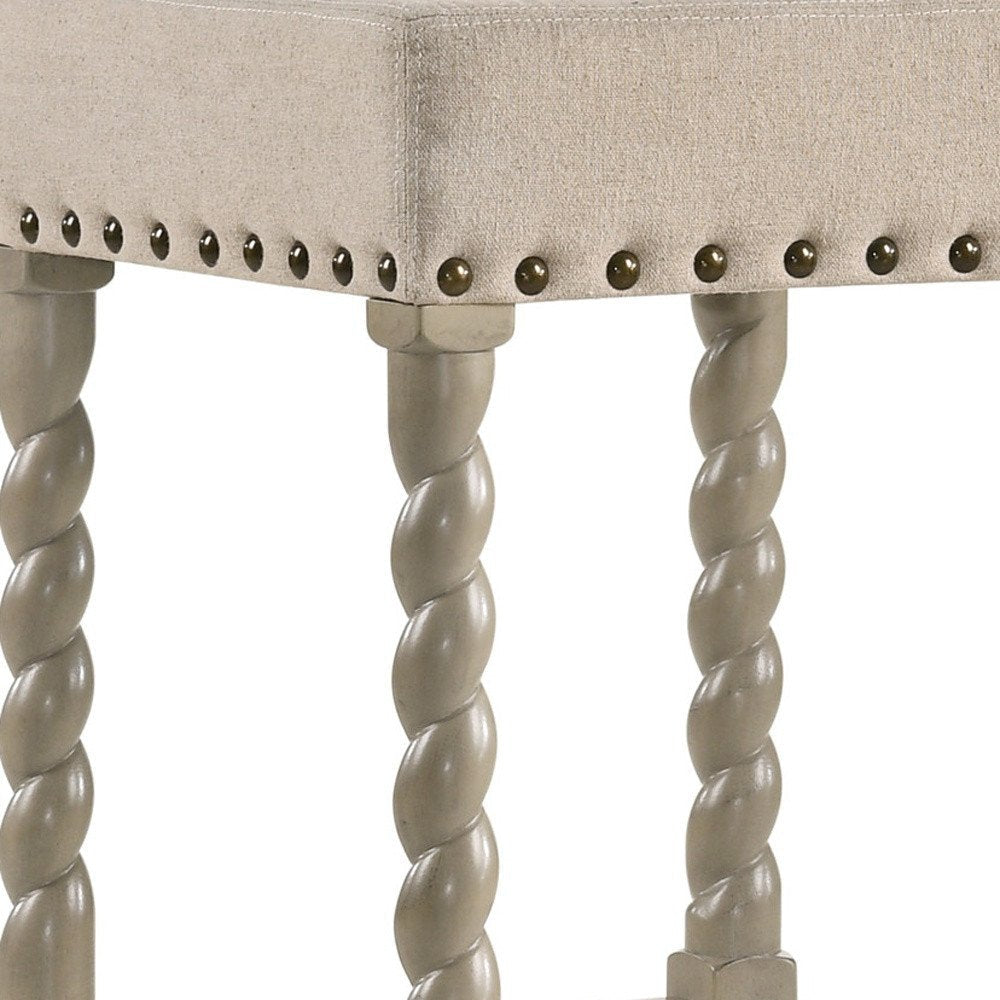 30" Cream And Gray Fabric And Solid Wood Backless Bar Height Bar Chair HomeRoots