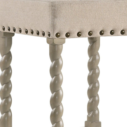 30" Cream And Gray Fabric And Solid Wood Backless Bar Height Bar Chair HomeRoots