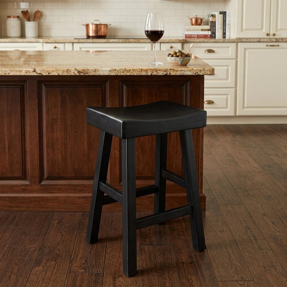 25" Black Solid Wood Backless Counter Height Bar Chair HomeRoots
