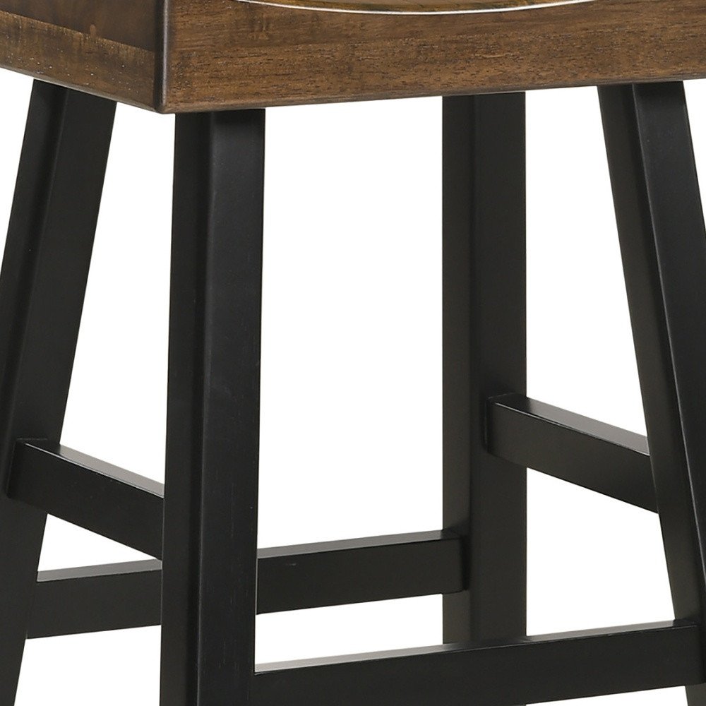 25" Brown And Black Solid Wood Backless Counter Height Bar Chair HomeRoots