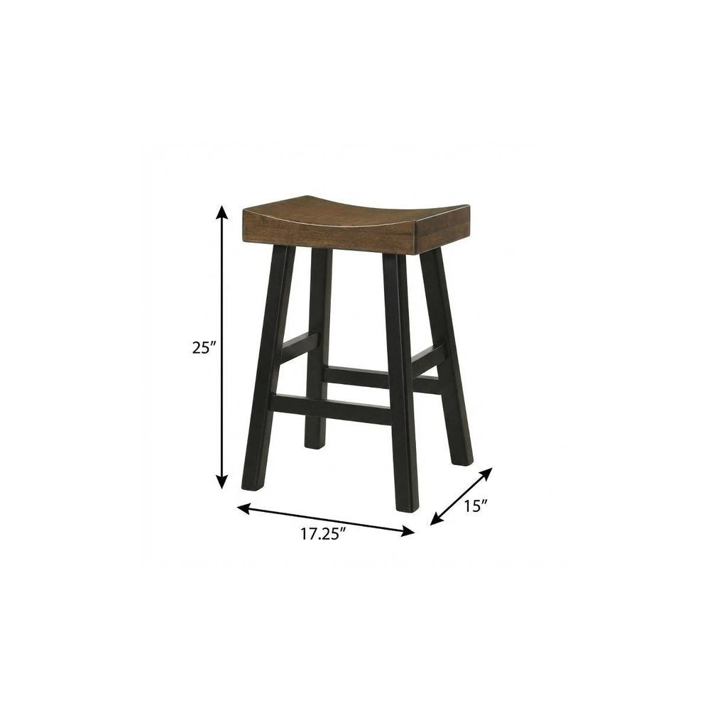 25" Brown And Black Solid Wood Backless Counter Height Bar Chair HomeRoots