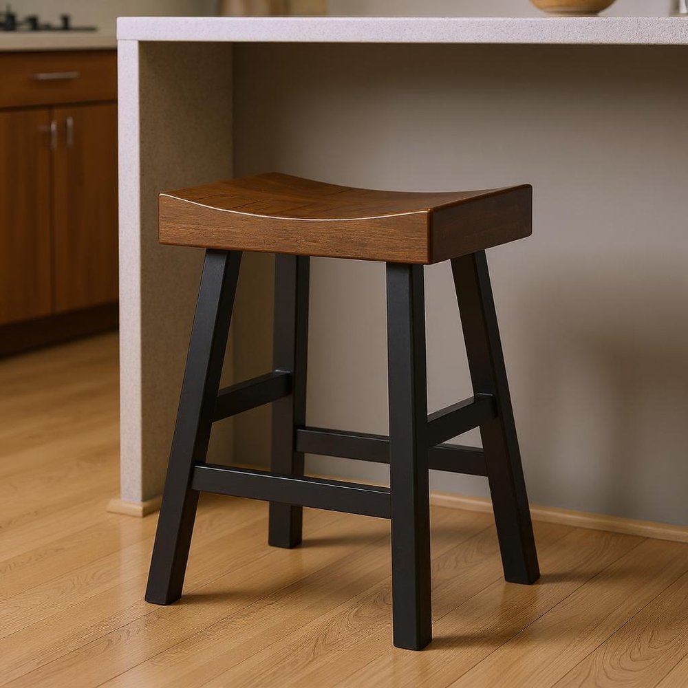 25" Brown And Black Solid Wood Backless Counter Height Bar Chair HomeRoots