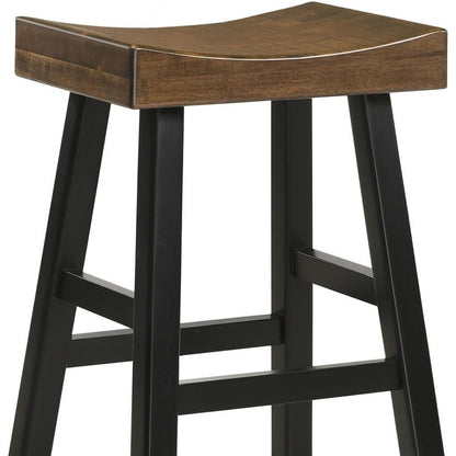 25" Brown And Black Solid Wood Backless Counter Height Bar Chair HomeRoots