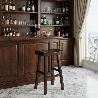 30" Espresso Solid Wood Backless Bar Height Bar Chair HomeRoots
