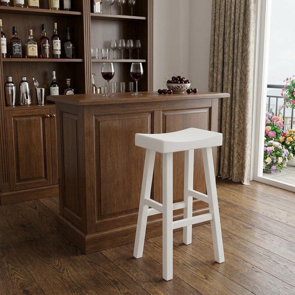 30" White Solid Wood Backless Bar Height Bar Chair HomeRoots