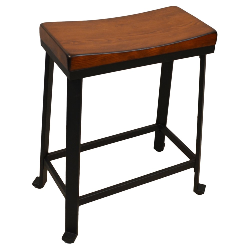 24" Chestnut And Black Solid Wood And Steel Backless Counter Height Bar Chair HomeRoots