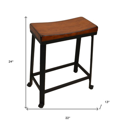 24" Chestnut And Black Solid Wood And Steel Backless Counter Height Bar Chair HomeRoots