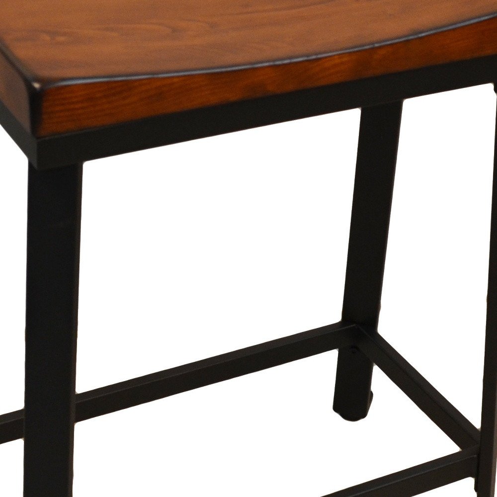 24" Chestnut And Black Solid Wood And Steel Backless Counter Height Bar Chair HomeRoots