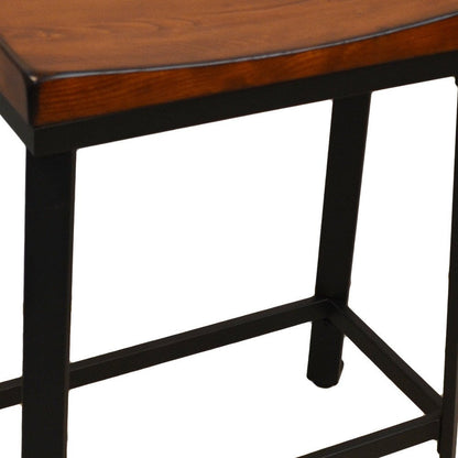24" Chestnut And Black Solid Wood And Steel Backless Counter Height Bar Chair HomeRoots