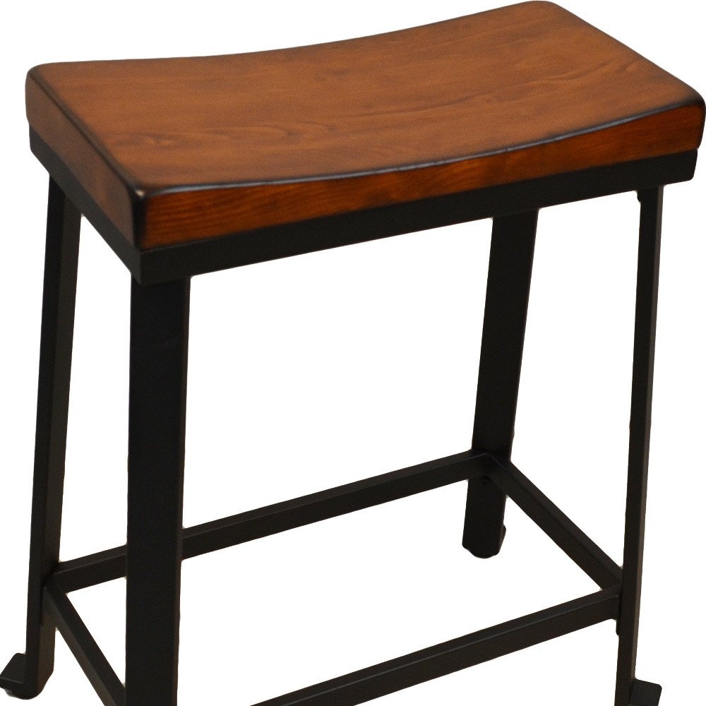 24" Chestnut And Black Solid Wood And Steel Backless Counter Height Bar Chair HomeRoots