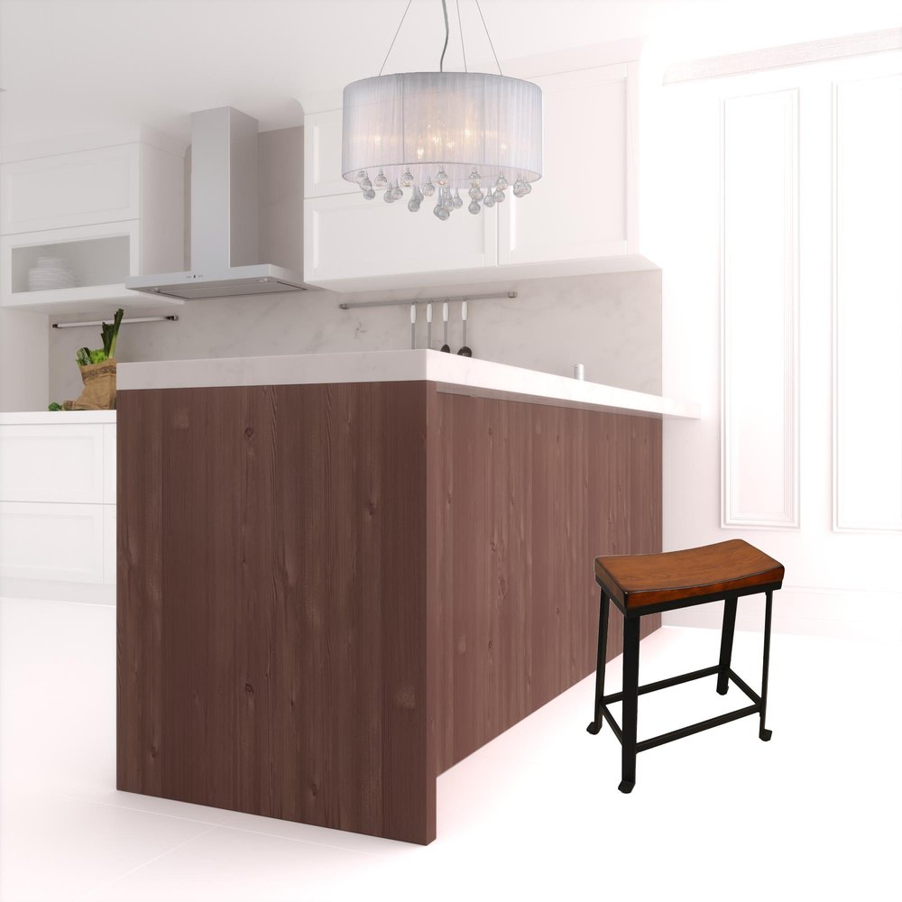 24" Chestnut And Black Solid Wood And Steel Backless Counter Height Bar Chair HomeRoots