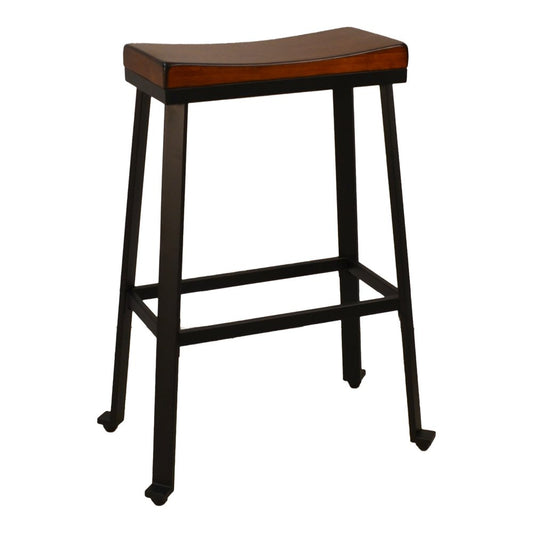 30" Chestnut And Black Steel Backless Bar Height Bar Chair HomeRoots