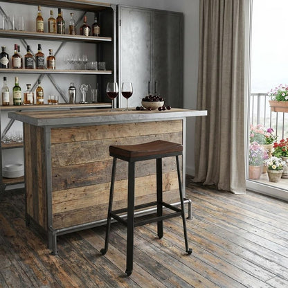 30" Chestnut And Black Solid Wood And Steel Backless Bar Height Bar Chair HomeRoots