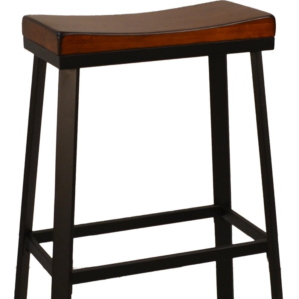 30" Chestnut And Black Steel Backless Bar Height Bar Chair HomeRoots