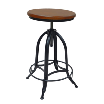 Chestnut And Black Solid Wood And Steel Backless Adjustable Height Swivel Bar Chair HomeRoots