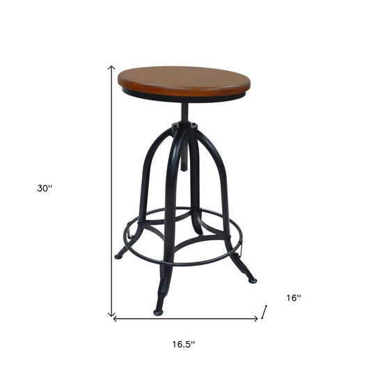 Chestnut And Black Solid Wood And Steel Backless Adjustable Height Swivel Bar Chair HomeRoots