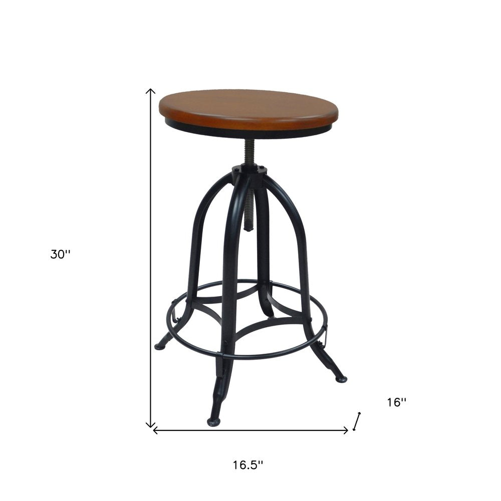 Chestnut And Black Solid Wood And Steel Backless Adjustable Height Swivel Bar Chair HomeRoots