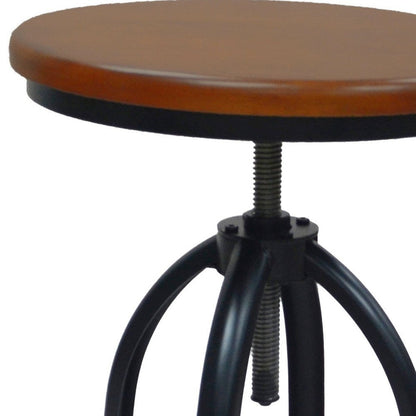 Chestnut And Black Solid Wood And Steel Backless Adjustable Height Swivel Bar Chair HomeRoots