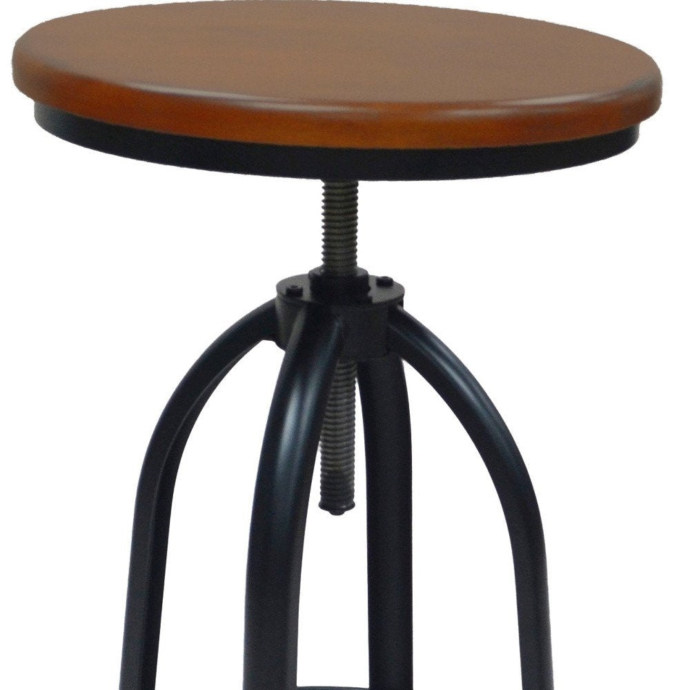 Chestnut And Black Solid Wood And Steel Backless Adjustable Height Swivel Bar Chair HomeRoots