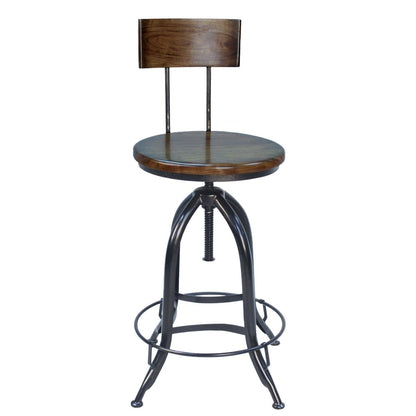 Chestnut And Black Solid Wood And Steel Low Back Adjustable Height Swivel Bar Chair HomeRoots