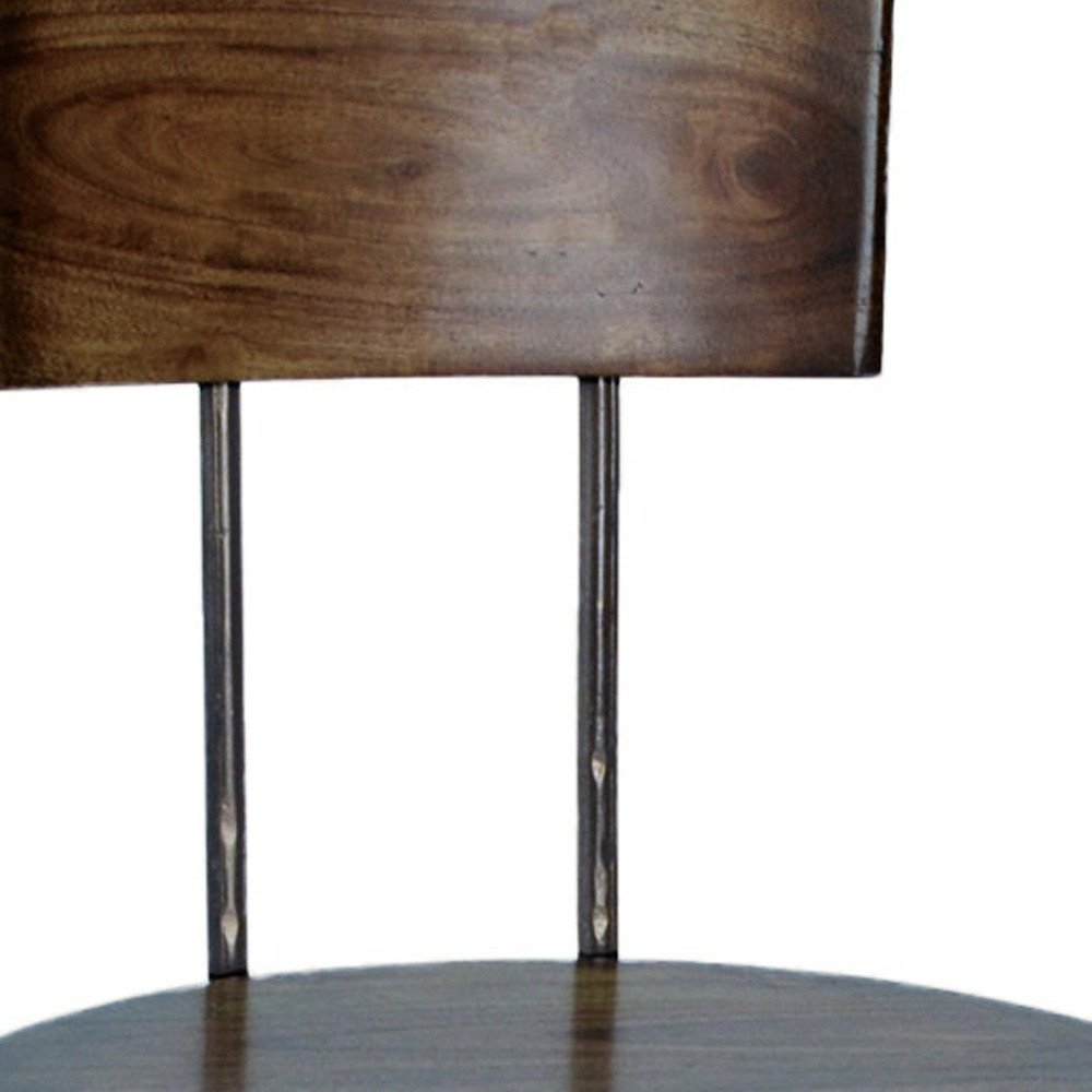Chestnut And Black Solid Wood And Steel Low Back Adjustable Height Swivel Bar Chair HomeRoots
