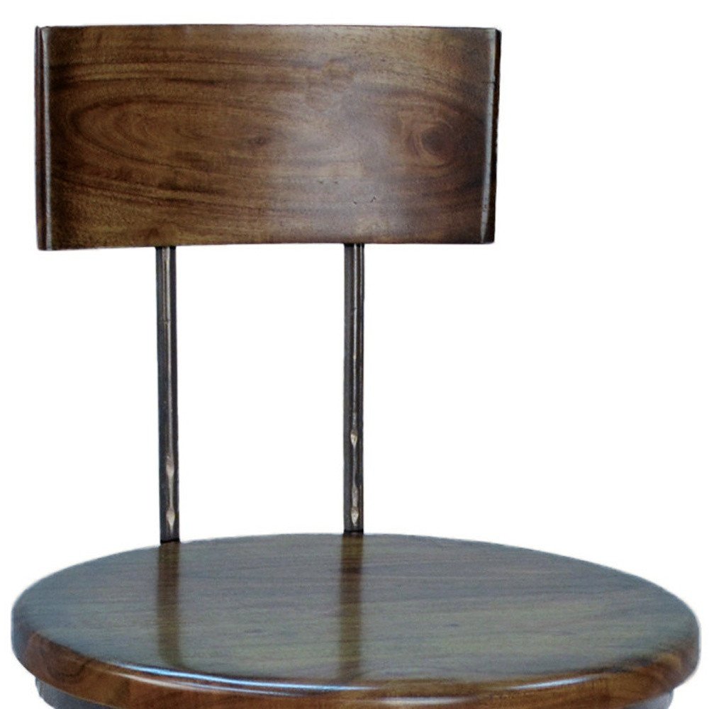 Chestnut And Black Solid Wood And Steel Low Back Adjustable Height Swivel Bar Chair HomeRoots